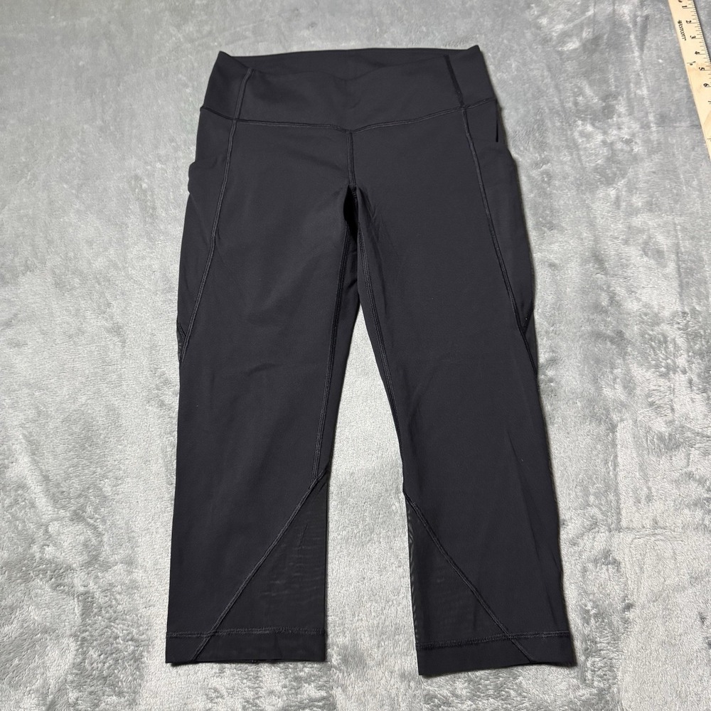 Lululemon Womens Crop‎ Sheer Panel Leggings 19.5" Size 6 Yoga Running Outdoor